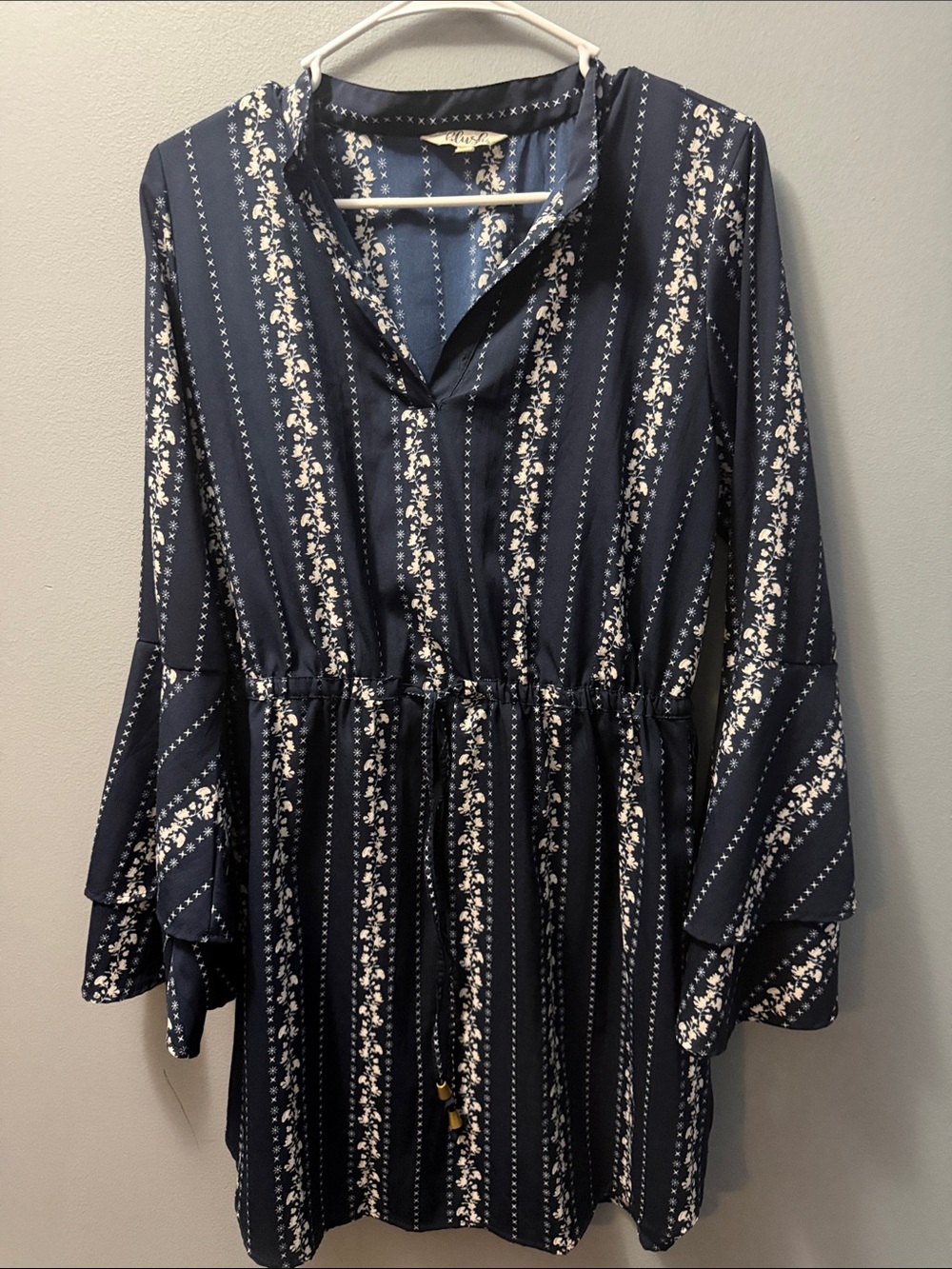 Blush Navy and White Floral Stripe Long Sleeve Tunic Dress